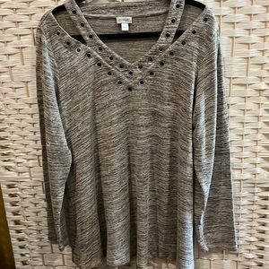 🎁Cream & Brown V-neck sweater  S/18/20